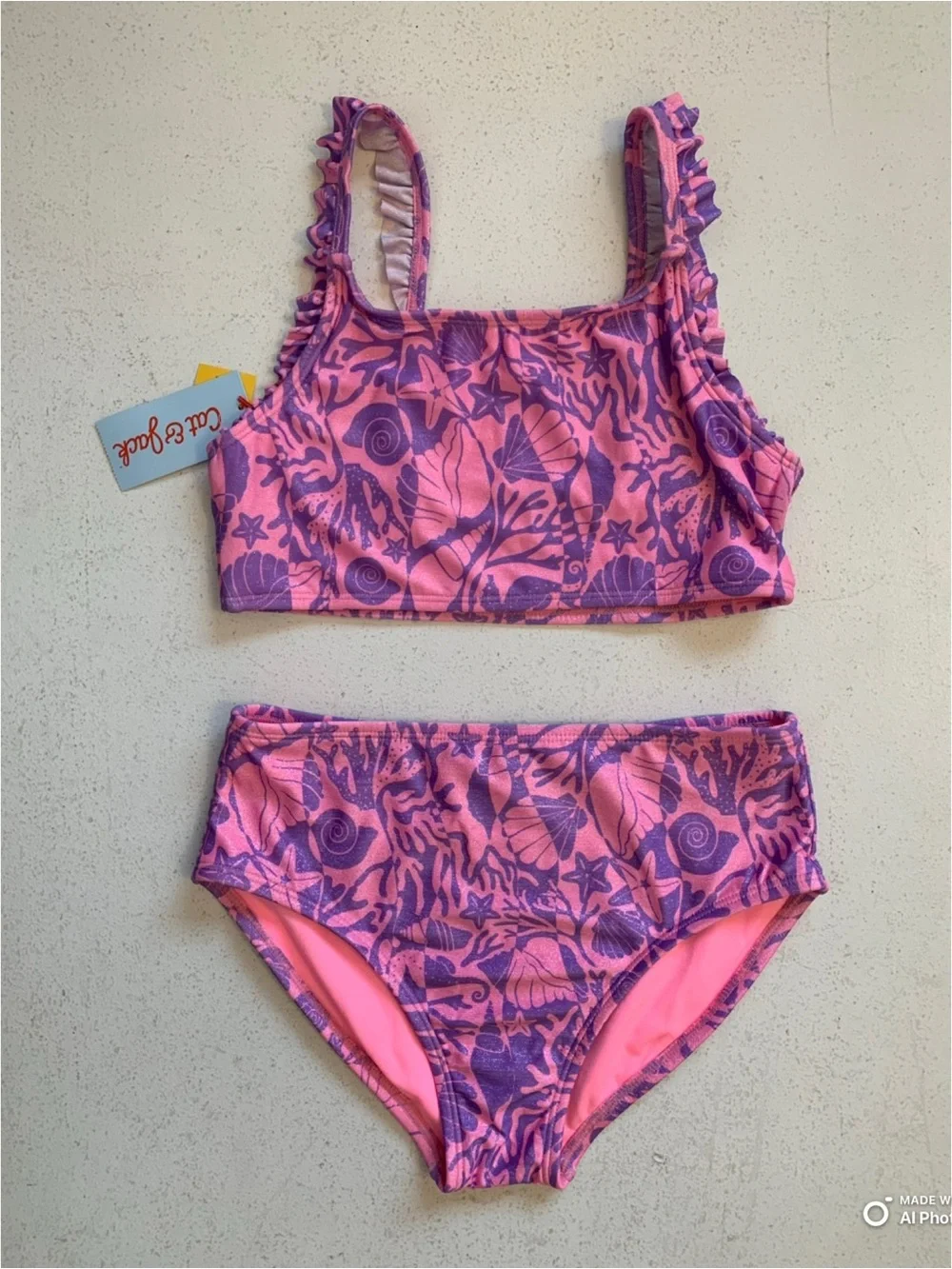 Cat & Jack Girl’s Large Pink & Purple Bikini Set + Coverup Shorts NWT Beach